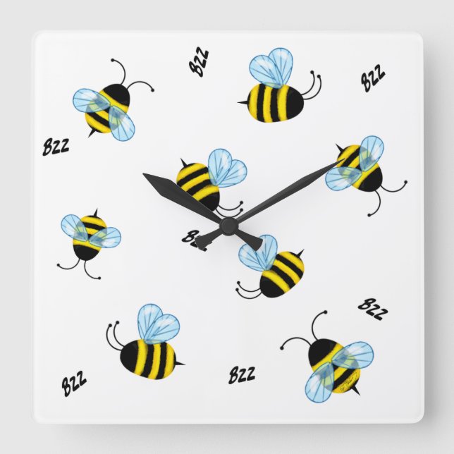 Relógio Quadrado Bumble Bees Abelhas de mel Ocupadas (Frente)