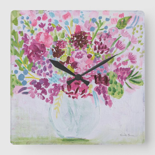 Relógio Quadrado Buquê Brilhante (Frente)