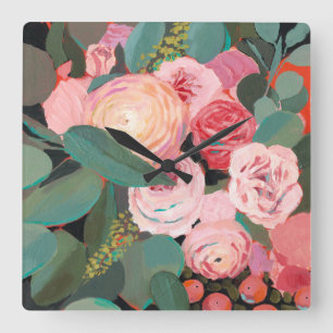 Relógio Quadrado Buquê Eucalipto