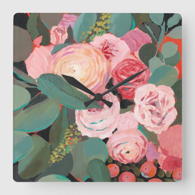 Relógio Quadrado Buquê Eucalipto (Frente)