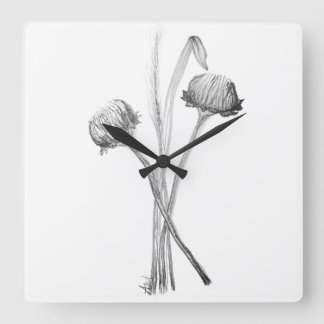 Relógio Quadrado Buquê Simples de Flores Silvestres do Campo