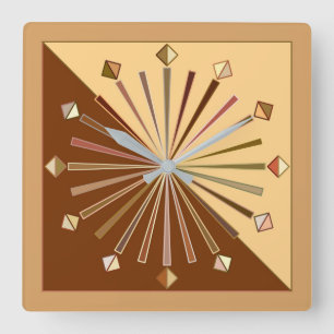 Relógio Quadrado Burst Geométrico Moderno, Mostarda Dourada