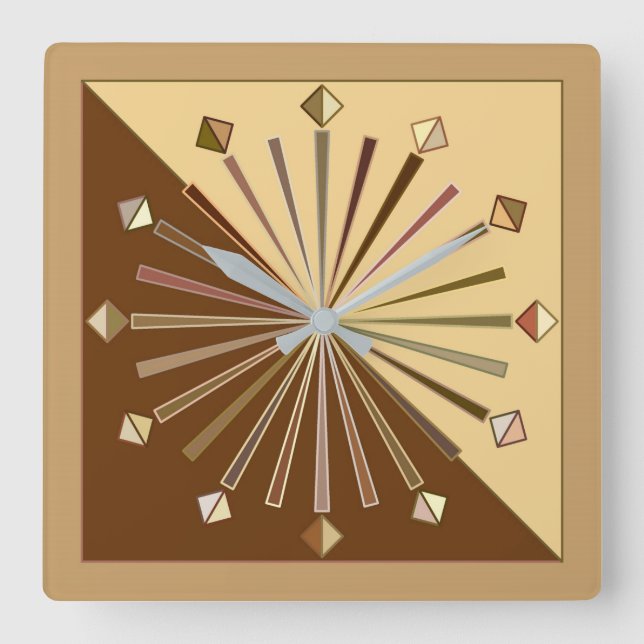 Relógio Quadrado Burst Geométrico Moderno, Mostarda Dourada (Frente)