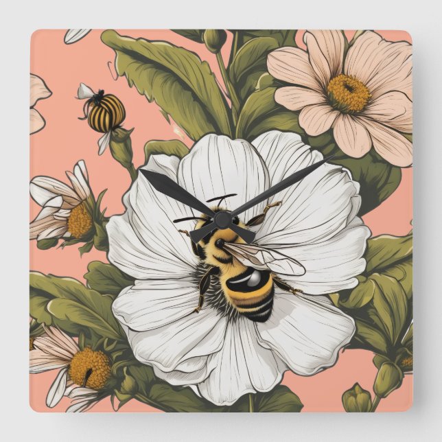 Relógio Quadrado Busy gathering Pollen  (Frente)