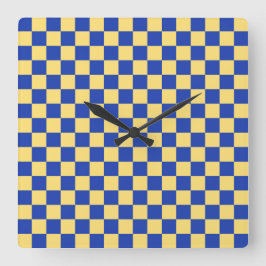 Relógio Quadrado Butter yellow and blue checkered board pattern