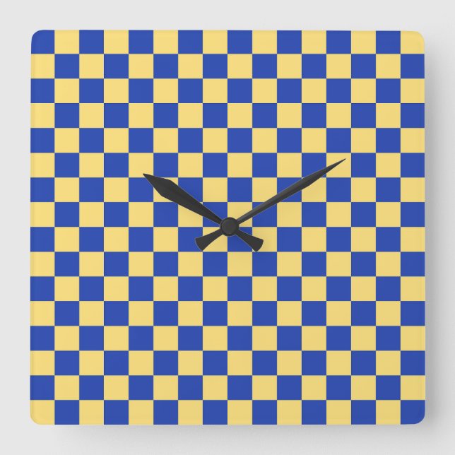 Relógio Quadrado Butter yellow and blue checkered board pattern (Frente)