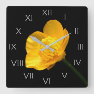 Relógio Quadrado Buttercup Flower Grey Roman Numbers wc