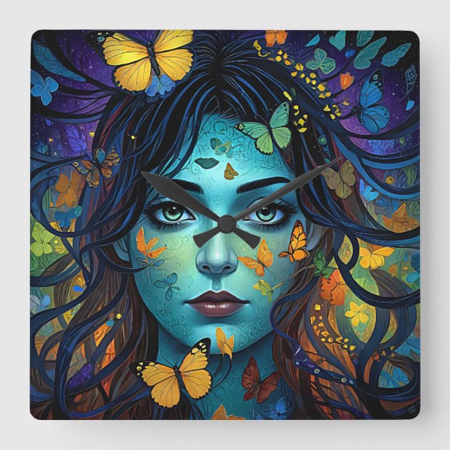 Relógio Quadrado Butterfly Maid (Frente)