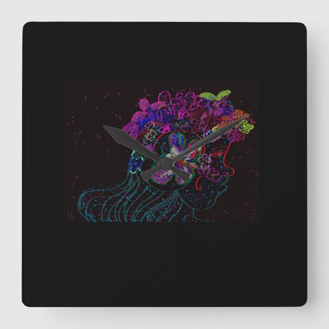 Relógio Quadrado Butterfly Princess Square Wall Clock (Frente)