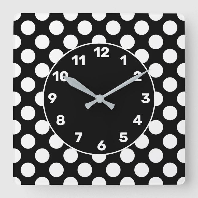 Relógio Quadrado BW Bolinhas Square Wall Clock (Frente)