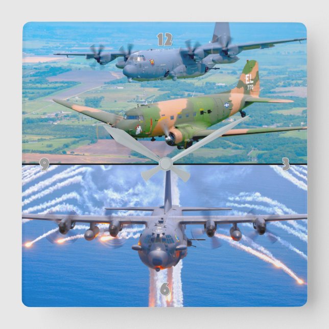 RELÓGIO QUADRADO C-130 HERCULES GUNSHIP (Frente)