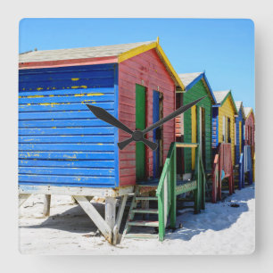 Relógio Quadrado Cabanas coloridas da praia