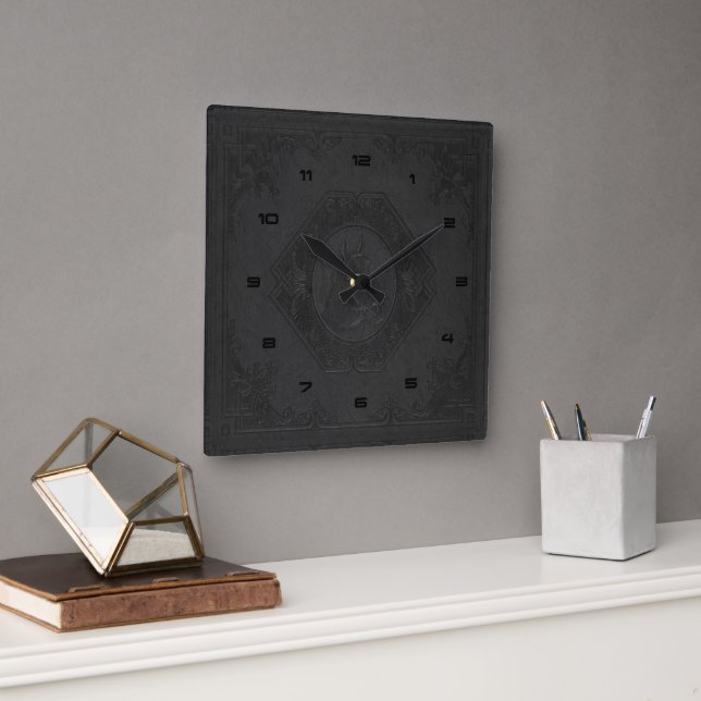 Relógio Quadrado Cabeça-de-cavalo com estrutura semelhante a couro  (Escritório)