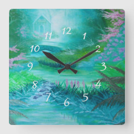 Relógio Quadrado Cabina na floresta