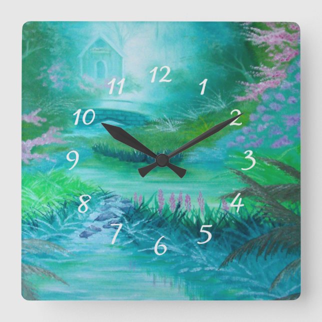 Relógio Quadrado Cabina na floresta (Frente)