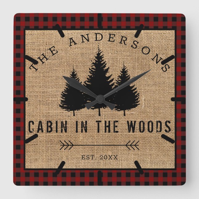 Relógio Quadrado Cabine de nome da família russa no bosque (Frente)