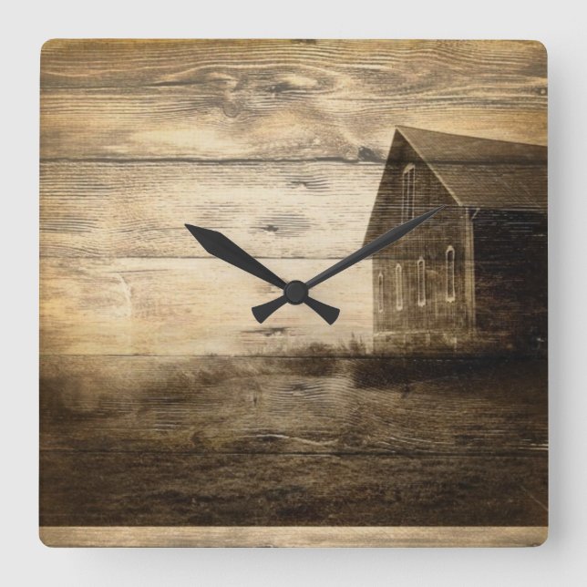 Relógio Quadrado cabine primitiva de fazenda de celeiro do oeste (Frente)