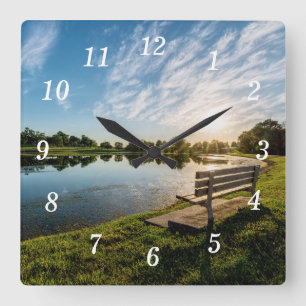 Relógio Quadrado Cabo Girardeau County Park Bench Sunset Wall Clock