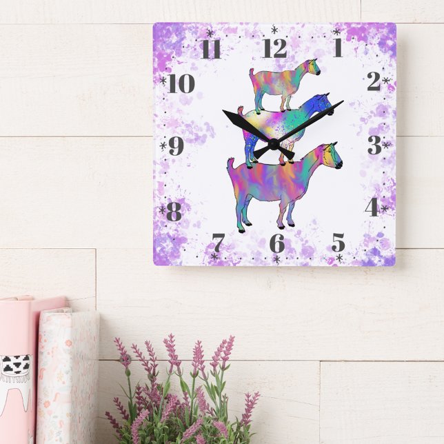 Relógio Quadrado Cabra aquarela colorida (Colorful cute goat watercolor illustration wall clock )