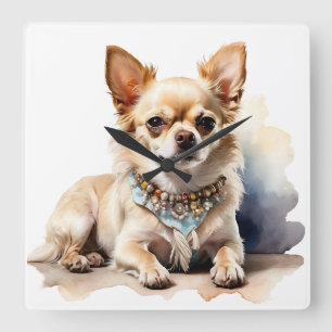 RELÓGIO QUADRADO CACHORA CHIHUAHUA, PEQUENA COTA