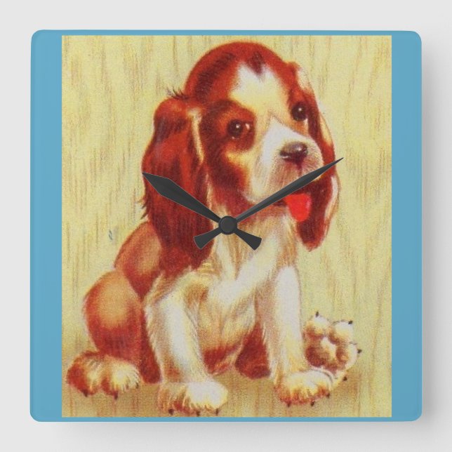 Relógio Quadrado cachorrinho giro (Frente)