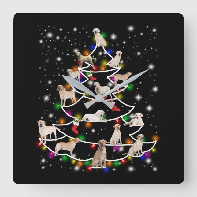 Relógio Quadrado Cachorro | Árvore de Natal Labrador (Frente)