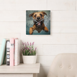 Relógio Quadrado Cachorro Brincalhão Nadando Embaixo d'Água Design