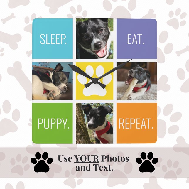 Relógio Quadrado Cachorro Cachorro Dormindo Repete O Fanfarrão Anim (Custom dog photo and text fur mom gift for Mother's Day. Great for animal lovers and pet owners.)