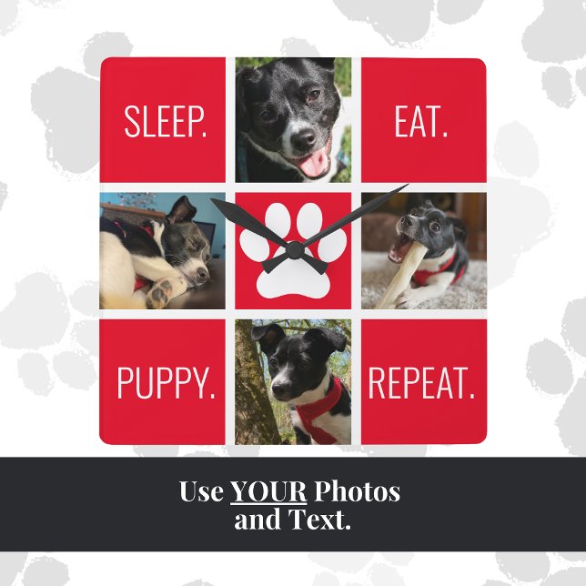 Relógio Quadrado Cachorro Cachorro Dormindo Repete O Fanfarrão Anim (This dog mom custom photo and text clock is a cute, practical and unique gift for Mother's Day!)