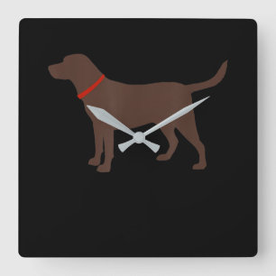 Relógio Quadrado Cachorro Chocolate Labrador Cão Silhouette