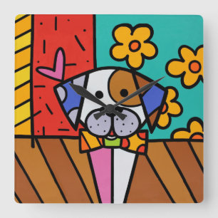 Relógio Quadrado Cachorro Colorido, Para Qualquer Sala De Crianças