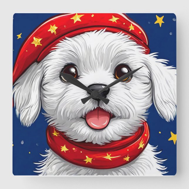 Relógio Quadrado Cachorro de desenho fofo (Frente)