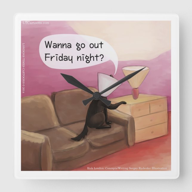 Relógio Quadrado Cachorro de Namorando Engraçado Cartoon Wall Clock (Frente)