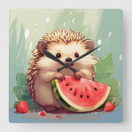 Relógio Quadrado Cachorro desfrutando de uma melancia