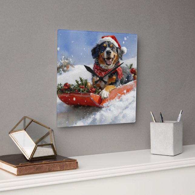 Relógio Quadrado Cachorro do Conhound Bluetick no Natal da Seiva (Escritório)