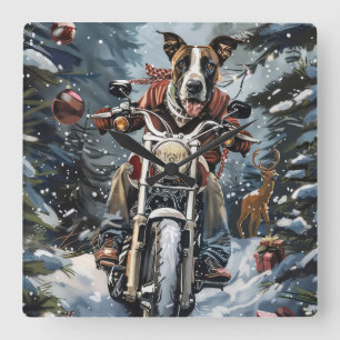 Relógio Quadrado Cachorro Dogue Alemão Pilotando Motocicleta Natal