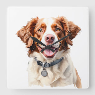 RELÓGIO QUADRADO CACHORRO ESPANHOL BRANCO E VERMELHO