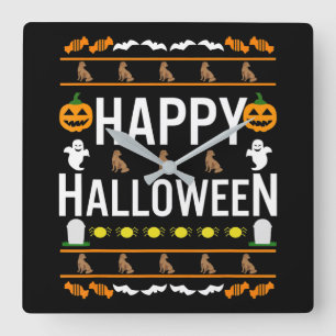 Relógio Quadrado Cachorro Feliz Chocolate de Halloween Labrador