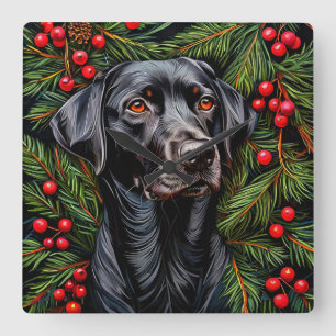 Relógio Quadrado cachorro labrador de Natal