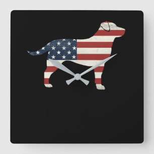 Relógio Quadrado Cachorro Labrador Retriever Silhouette USA Flag
