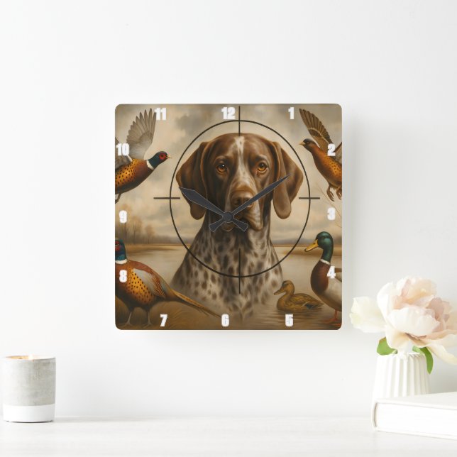 Relógio Quadrado Cachorro-Pássaro Caçador de Patos (Lar)