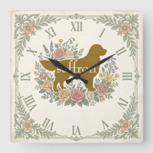Relógio Quadrado Cachorro Vintage Golden Retriever personalizado