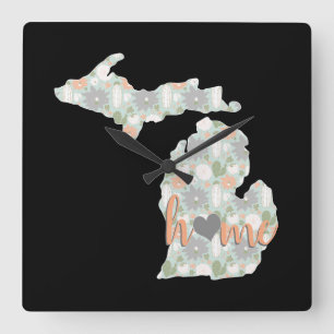 Relógio Quadrado Cactus Encheu Silhueta Michigan Com Casa