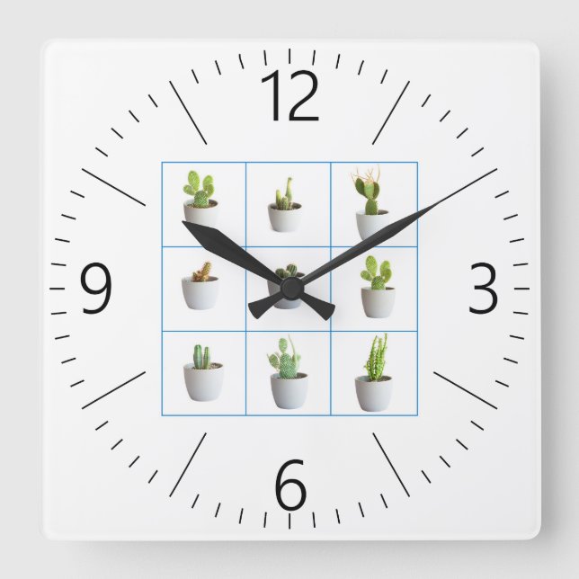 Relógio Quadrado Cactus in pots (Frente)