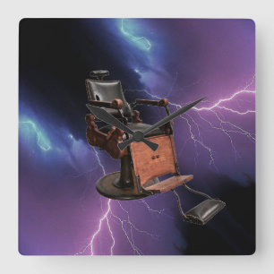 Relógio Quadrado Cadeira de barbeiro, azul roxo de montada do