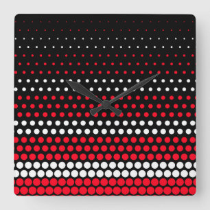 Relógio Quadrado Cadmium Red and White Polka Dot
