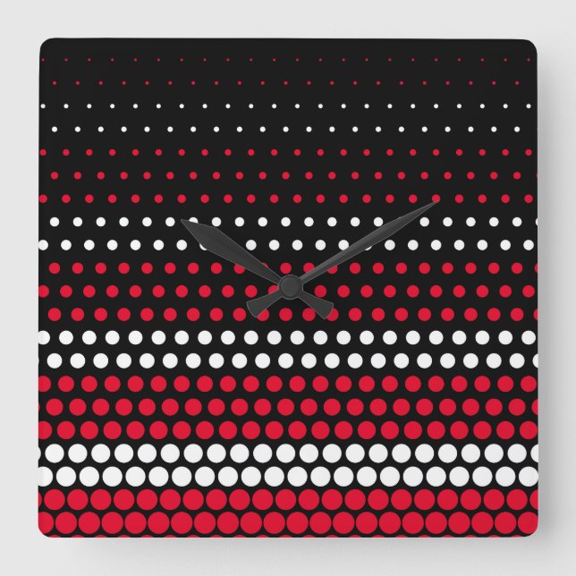 Relógio Quadrado Cadmium Red and White Polka Dot (Frente)