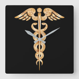 Relógio Quadrado Caduceus Black and Dourado Wall Clock