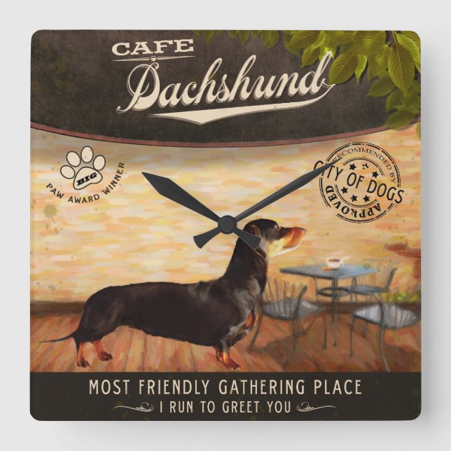 Relógio Quadrado Cafe Dachshund (Frente)