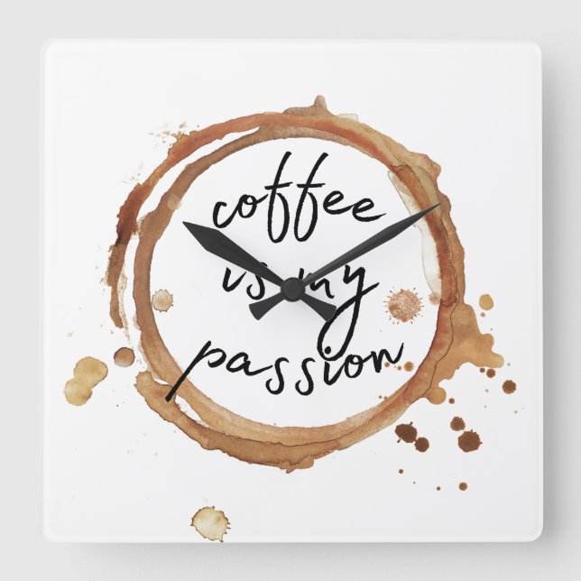 Relógio Quadrado café é minha paixão (Frente)
